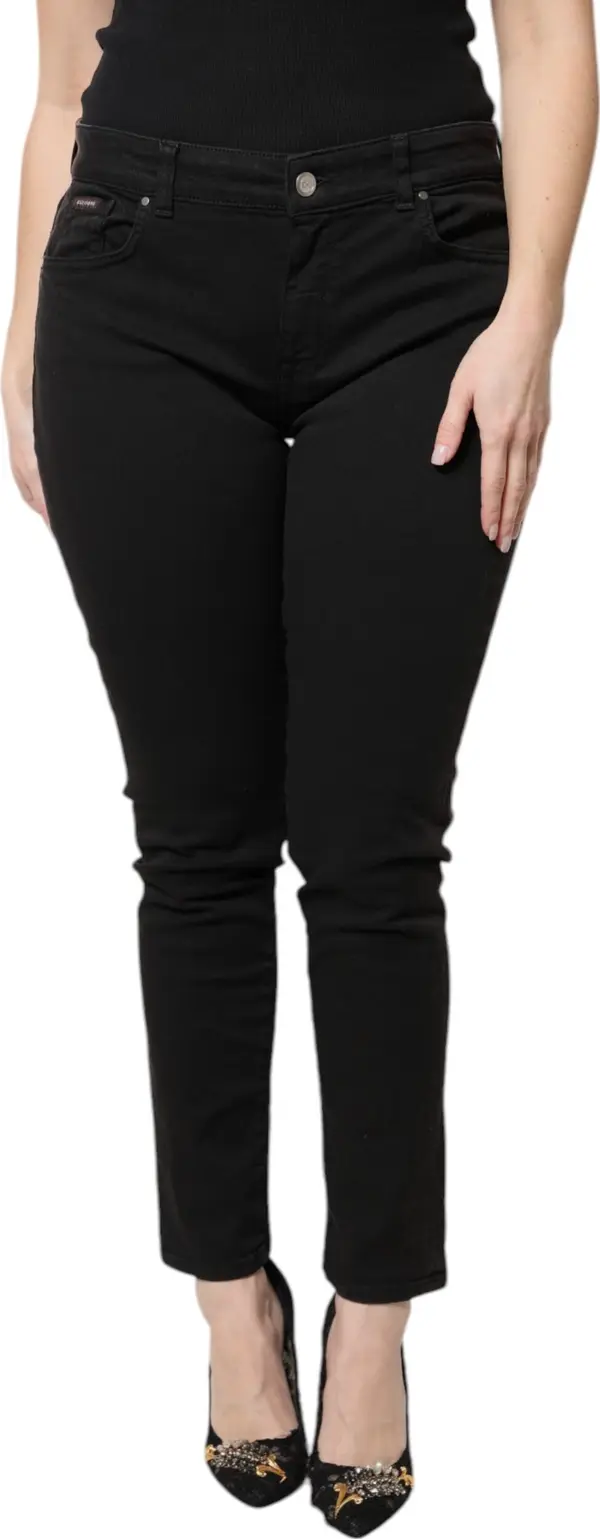 Black Cotton High Waist Skinny Denim Jeans