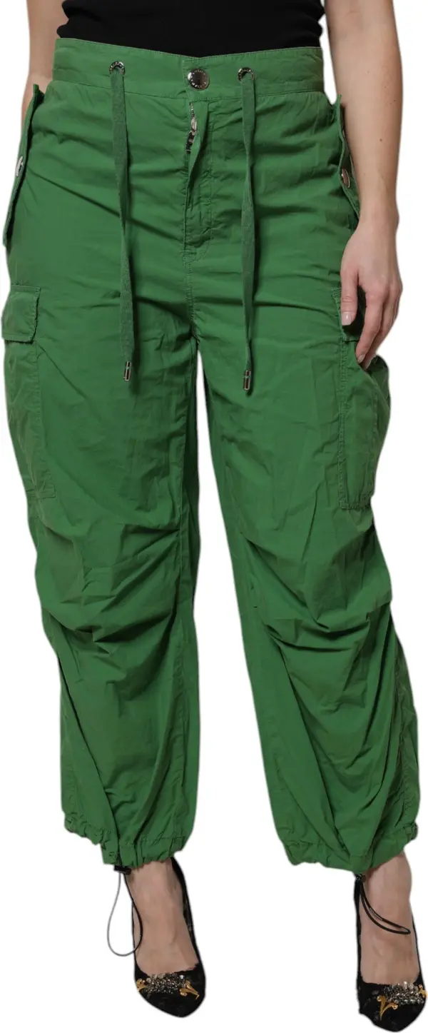 Green Cotton High Waist Cargo Pants