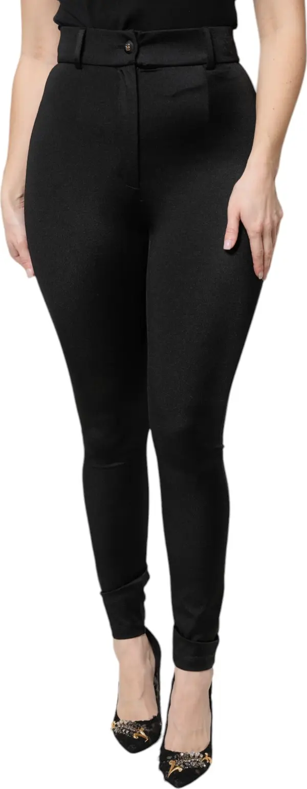 Black Nylon High Waist Slim Fit Pants