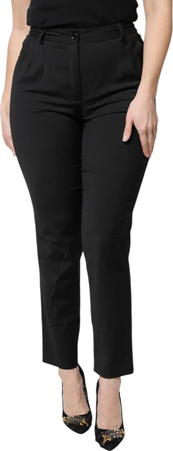 Black Polyester High Waist Slim Pants