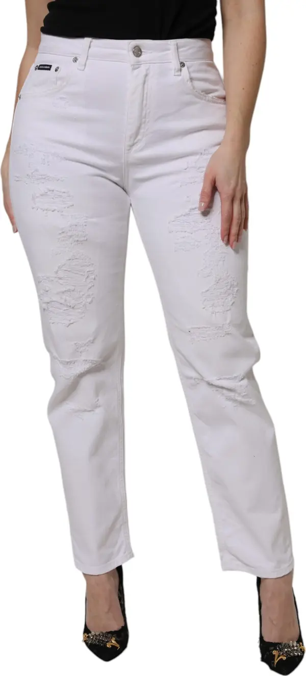 White Cotton High Waist Skinny Denim Jeans