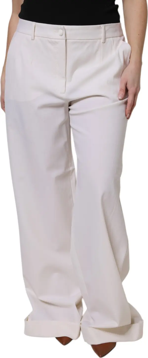 White Wool Mid Waist Wide Leg Pants