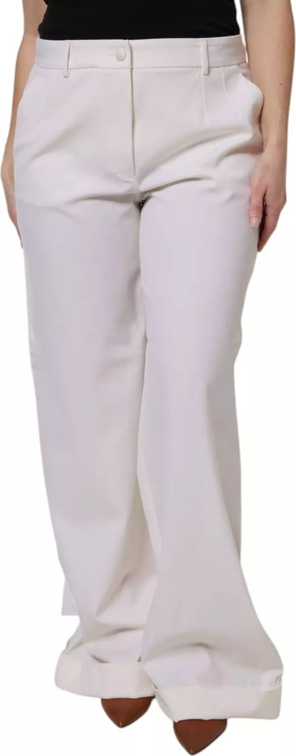 White Wool Mid Waist Wide Leg Pants