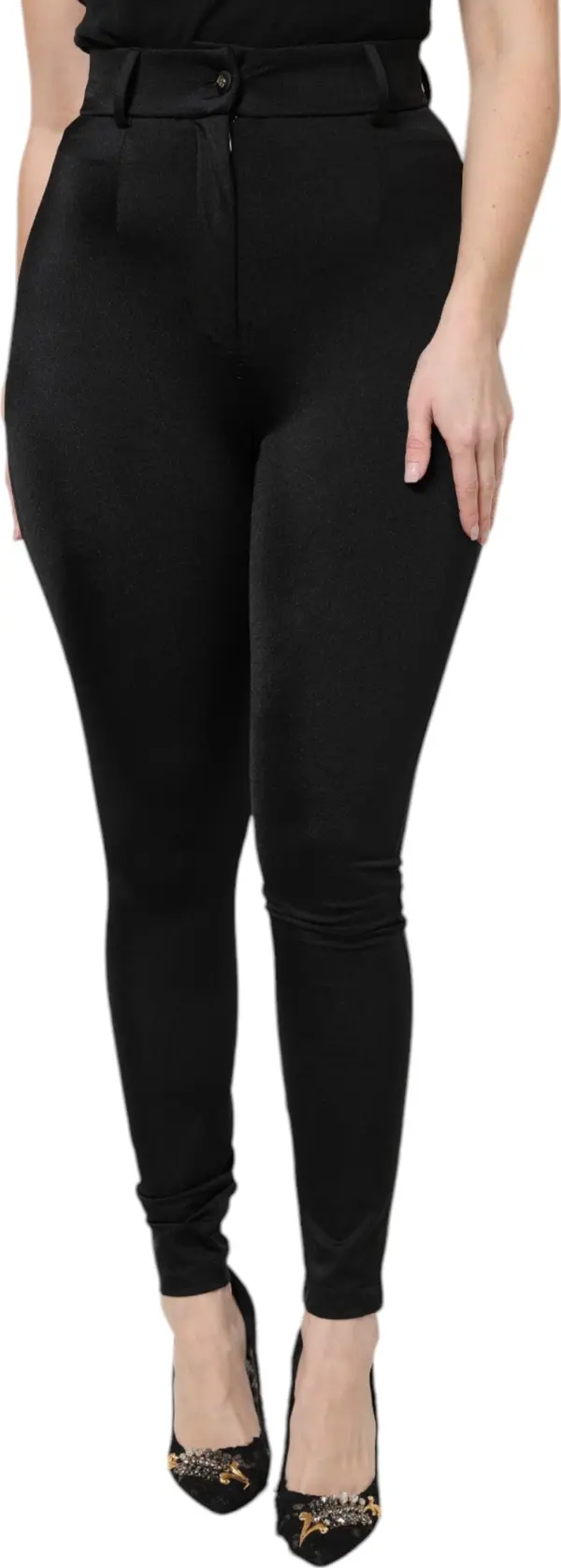 Black Nylon High Waist Slim Fit Pants