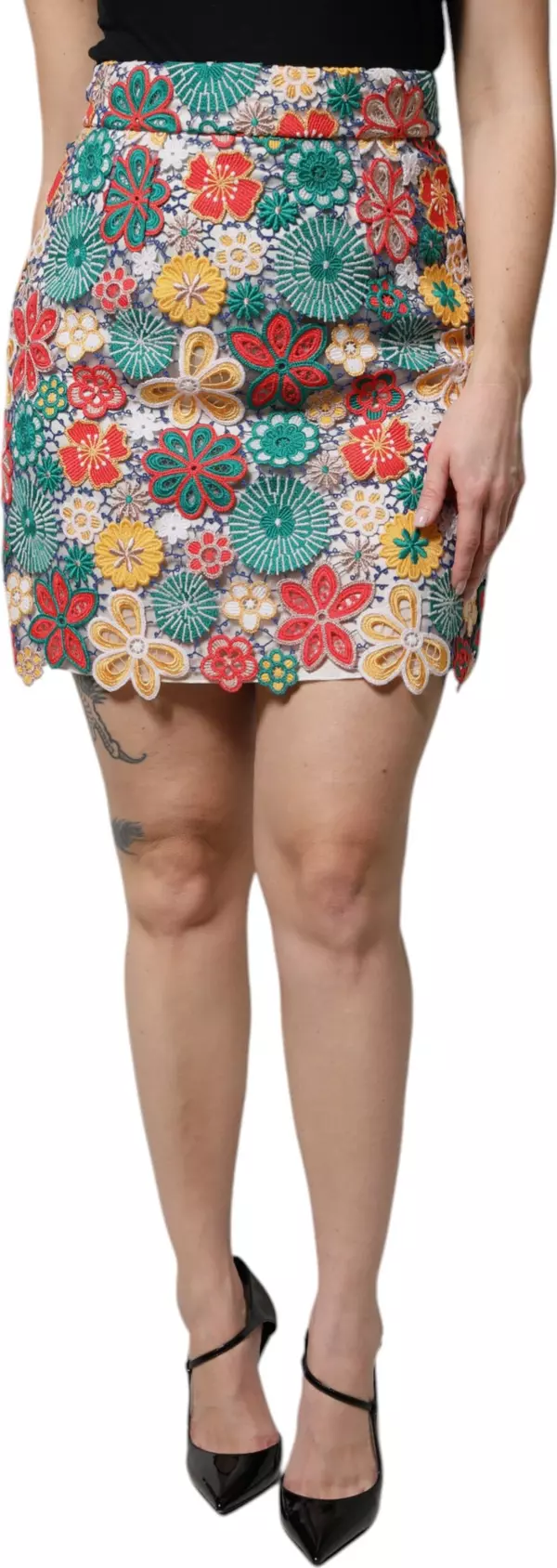 Multicolor Floral Lace High Waist Mini Skirt