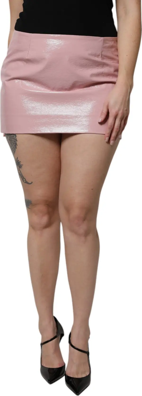 Glossy Pink Cotton High Waist Mini Skirt