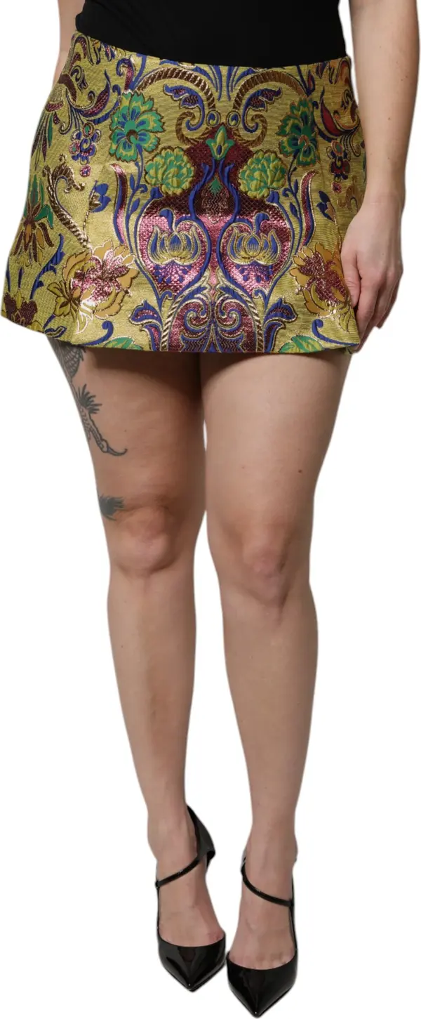 Multicolor Floral Jacquard Mid Waist Mini Skirt