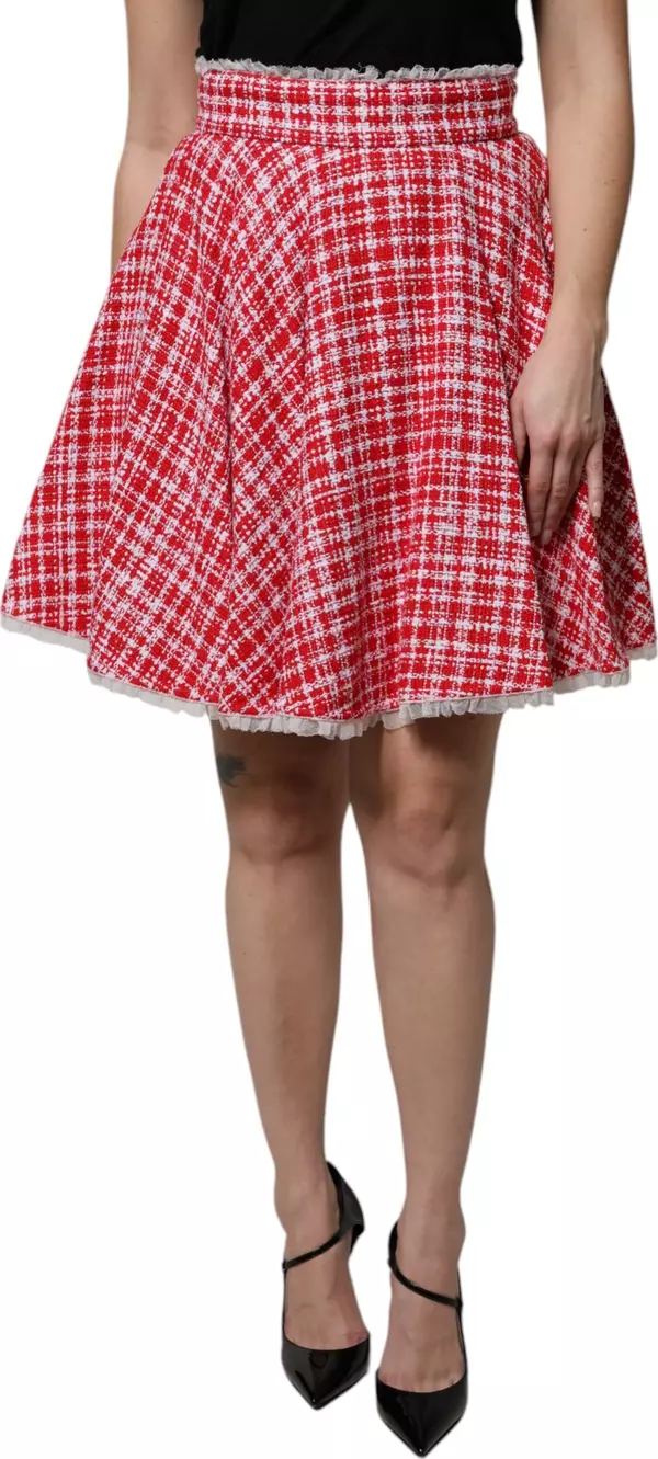 Red White High Waist A-line Above Knee Skirt
