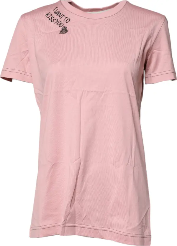 Pink Logo Print Cotton Crew Neck T-shirt