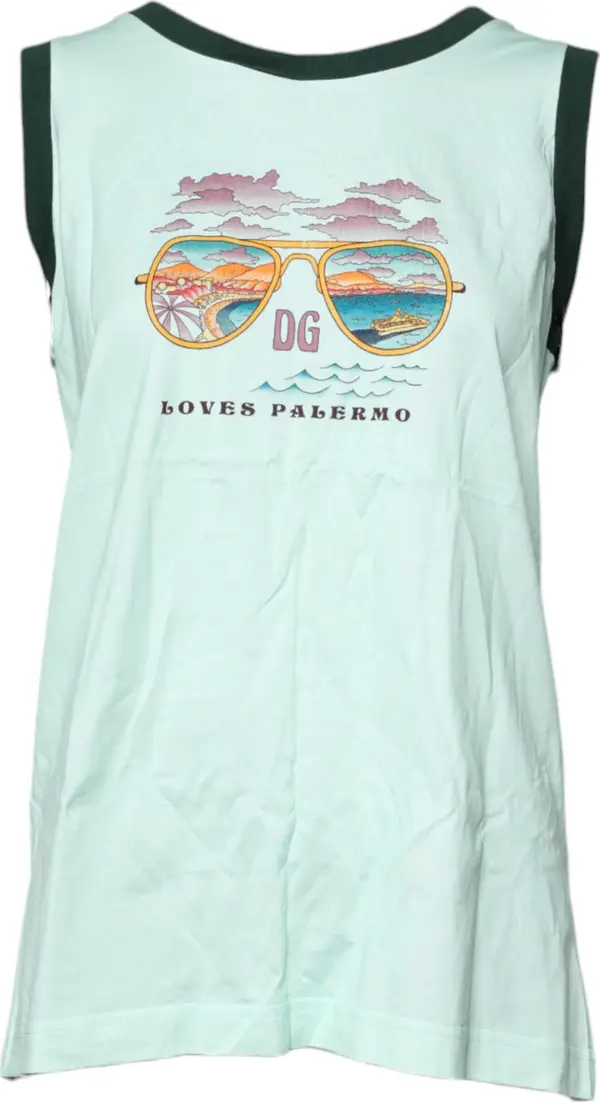 Light Green Graphic Print Sleeveless Tank T-shirt