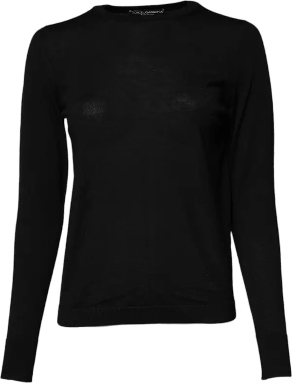 Black Wool Knit Crew Neck Pullover Sweater