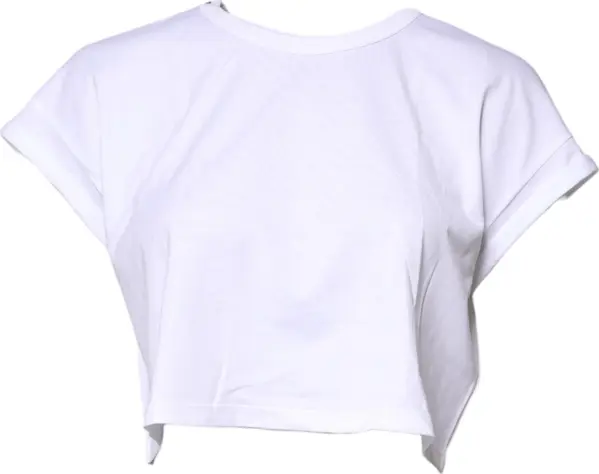 White Cotton Crew Neck Cropped T-shirt Top