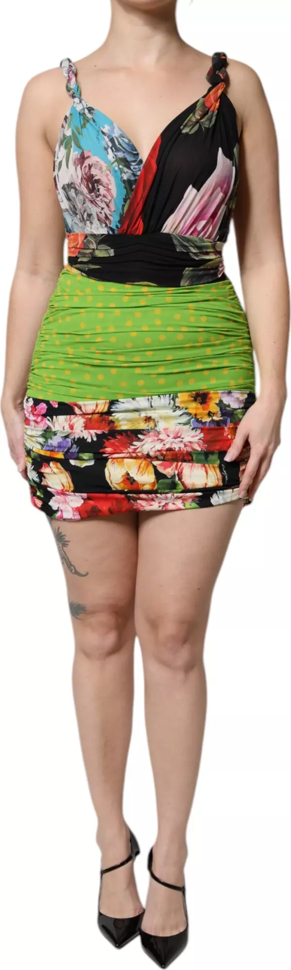 Multicolor Floral Patchwork Fitted Mini Dress