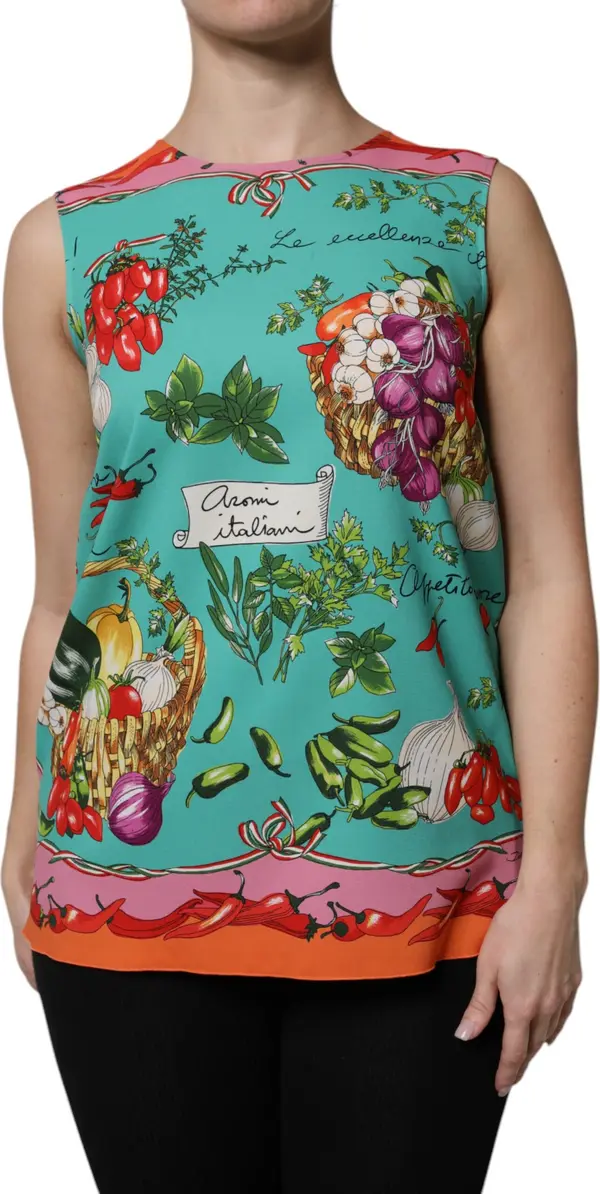 Multicolor Floral Silk Sleeveless Tank Top