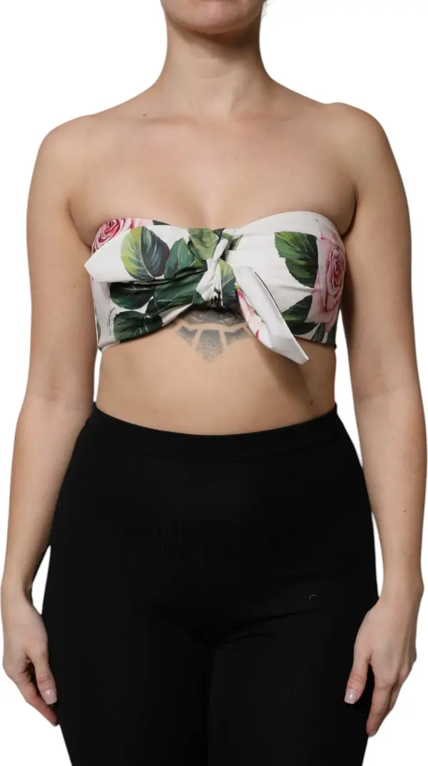 White Floral Print Cropped Bustier Corset Top