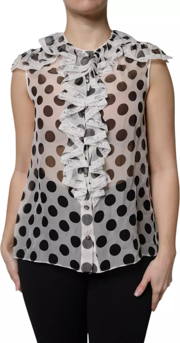 White Black Polka Dot Cotton Sleeveless Top