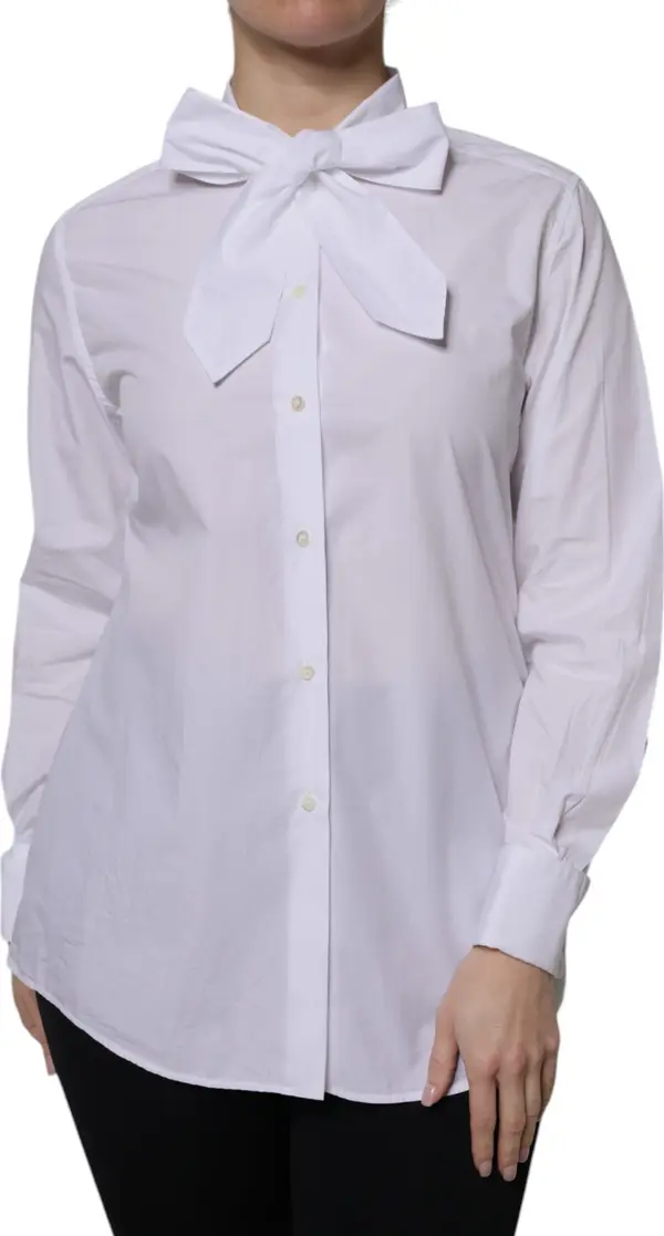 White Ascot Collar Long Sleeve Blouse Top