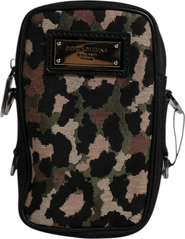 Multicolor Leopard Jacquard Logo Plaque Neck Strap Bag