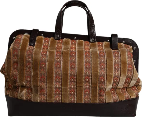 Beige Maroon Velvet Leather Jacquard Travel Handbag Bag