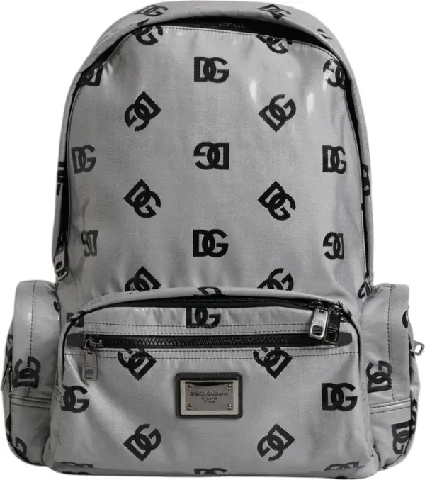 Polyester Gray Black DG Logo Plaque Backpack Bag