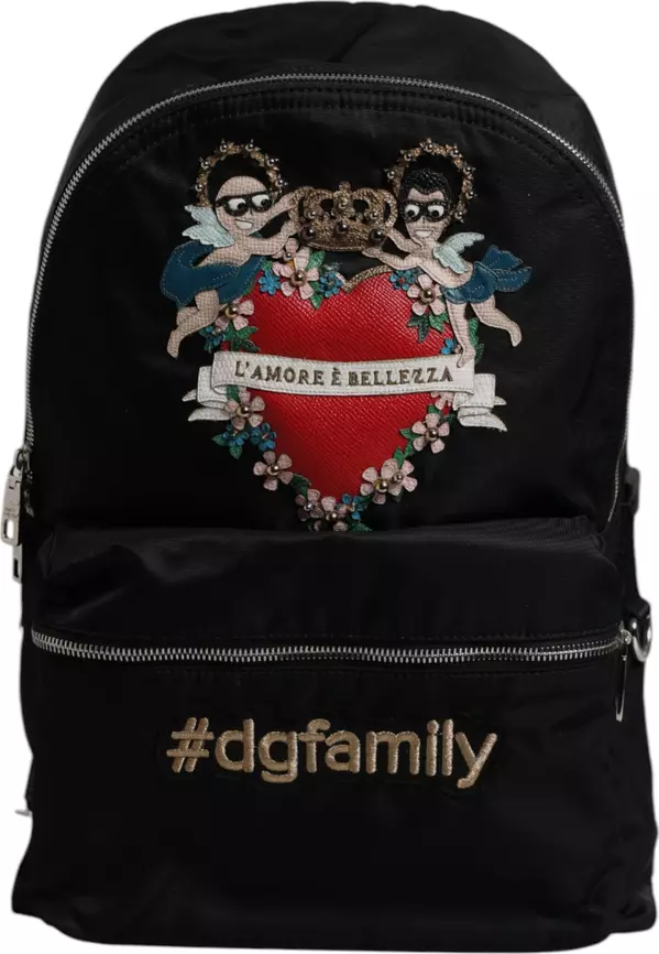 Black Nylon #DGFAMILY Embellished Backpack VULCANO Bag