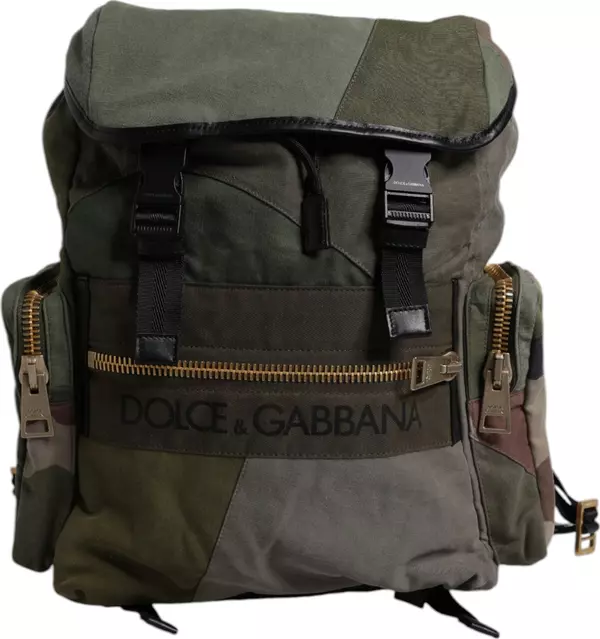 Military Green Patchwork Travel Backpack Bag