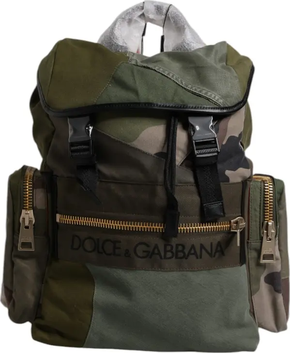 Military Green Patchwork Travel Backpack Bag