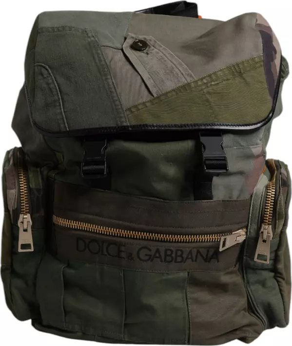 Military Green Patchwork Travel Backpack Bag