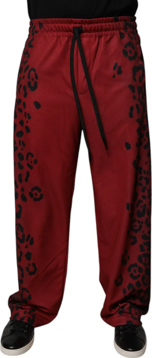 Red Leopard Print Polyester Men Jogger Pants