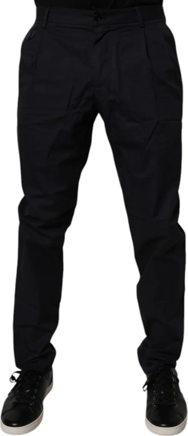 Dark Blue Cotton Tapered Formal Pants