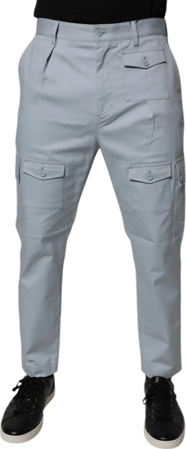 Light Blue Cotton Cargo Tapered Pants