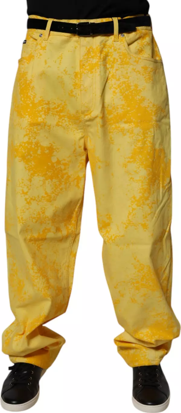 Yellow Tie Dye Cotton Straight Denim Jeans