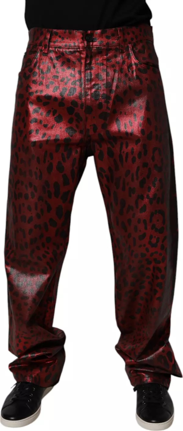 Red Leopard Cotton Straight Men Denim Jeans