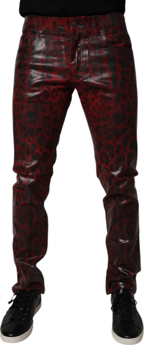 Red Leopard Cotton Skinny Men Denim Jeans