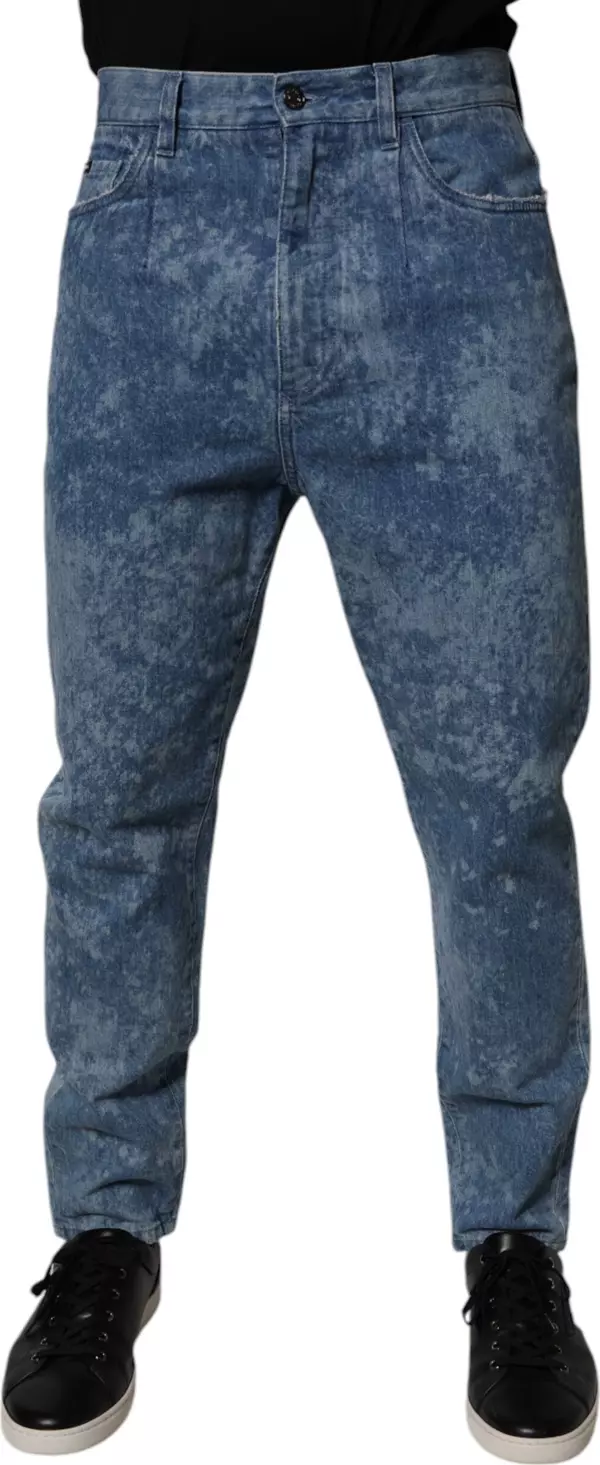Blue Tie Dye Cotton Skinny Men Denim Jeans