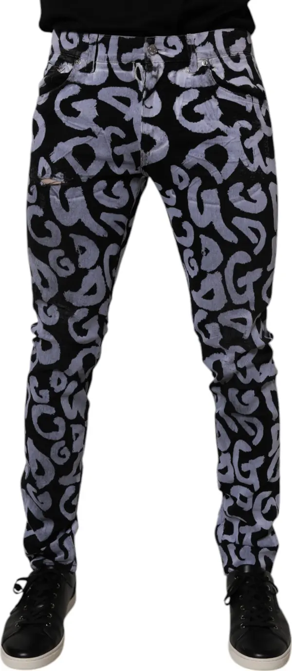 Black Logo Monogram Cotton Skinny Denim Jeans