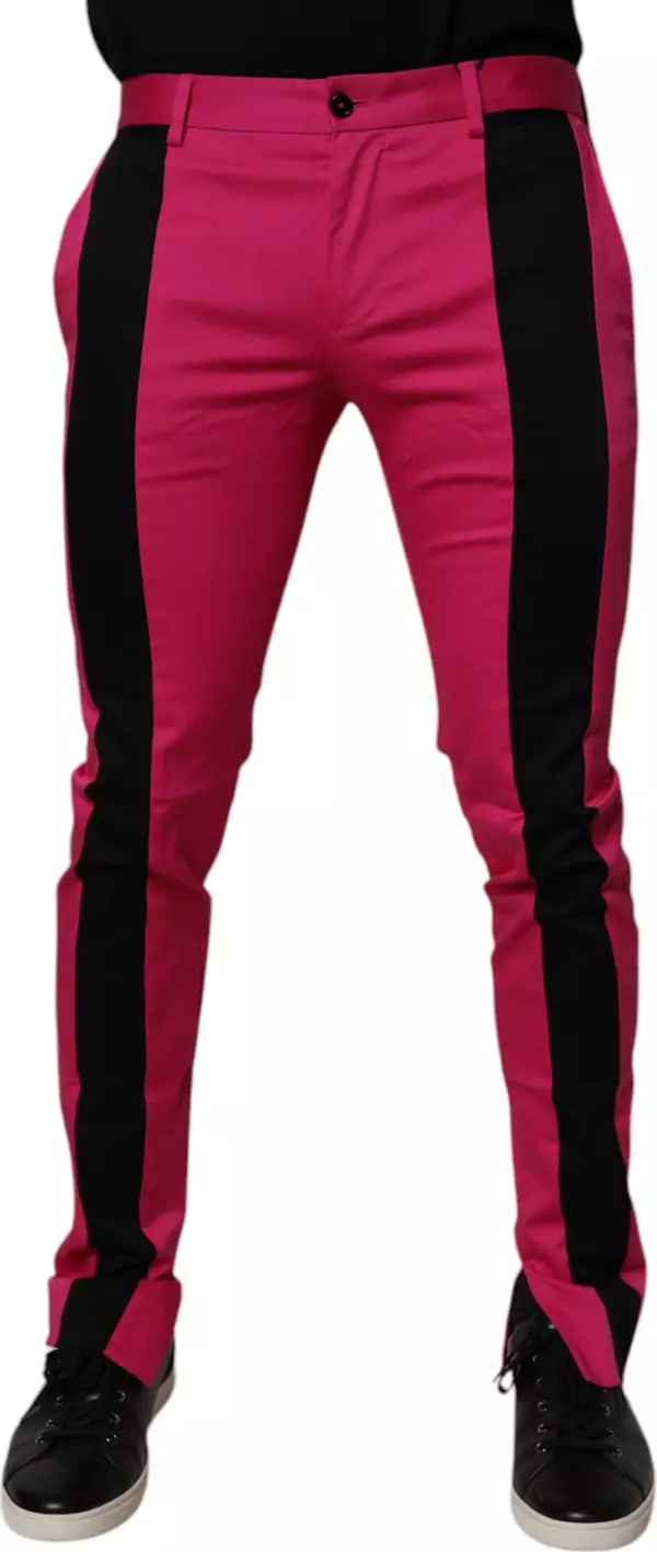 Pink Black Stripe Slim Fit Men Dress Pants