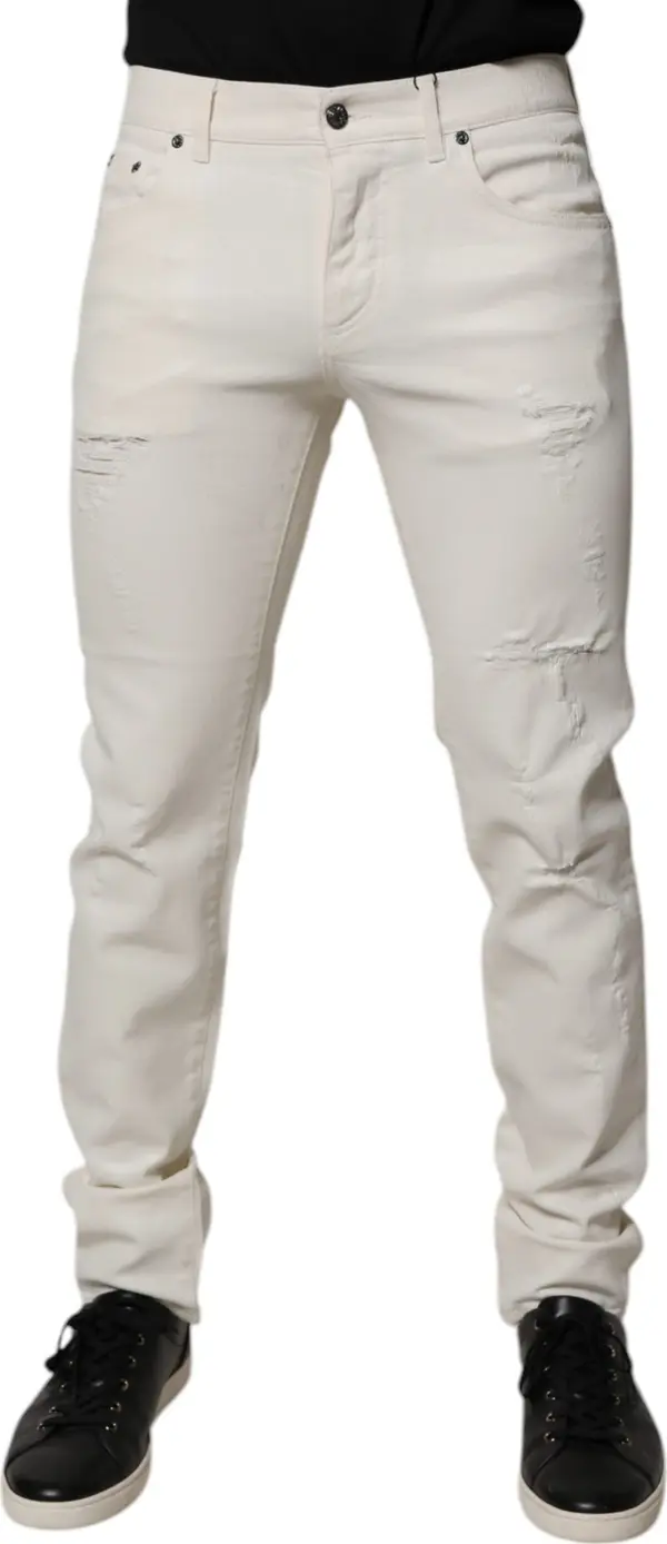 Off White Cotton Stretch Skinny Denim Jeans