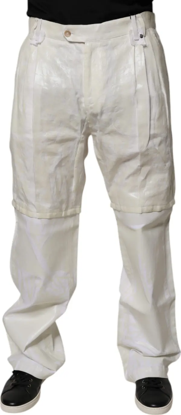 White Linen Mid Waist Straight Men Denim Jeans