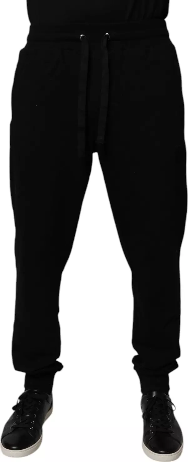 Black Cotton Mid Waist Jogger Sweatpants Pants