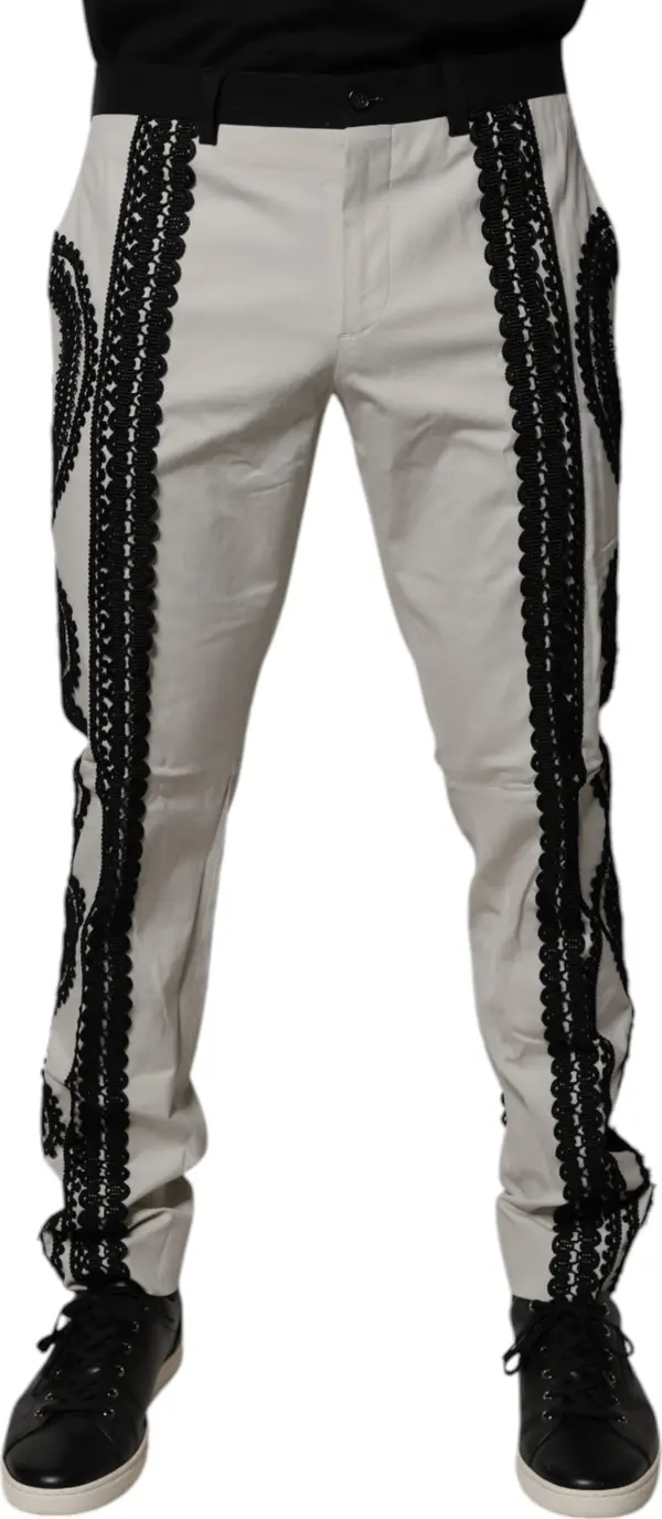 White Lace Trim Mid Waist Dress Formal Pants