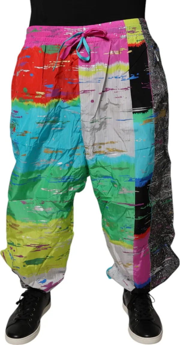 Multicolor Patchwork Mid Waist Sweatpants Pants