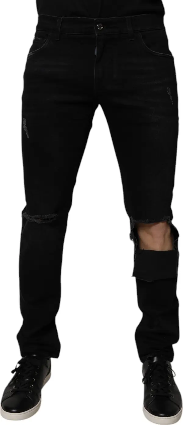 Black Ripped Cotton Skinny Men Denim Jeans