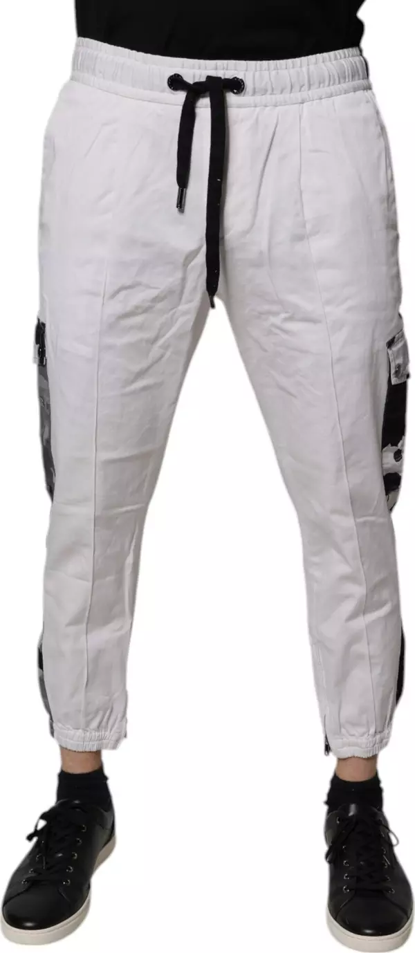 White Cotton Cargo Jogger Sweatpants Pants