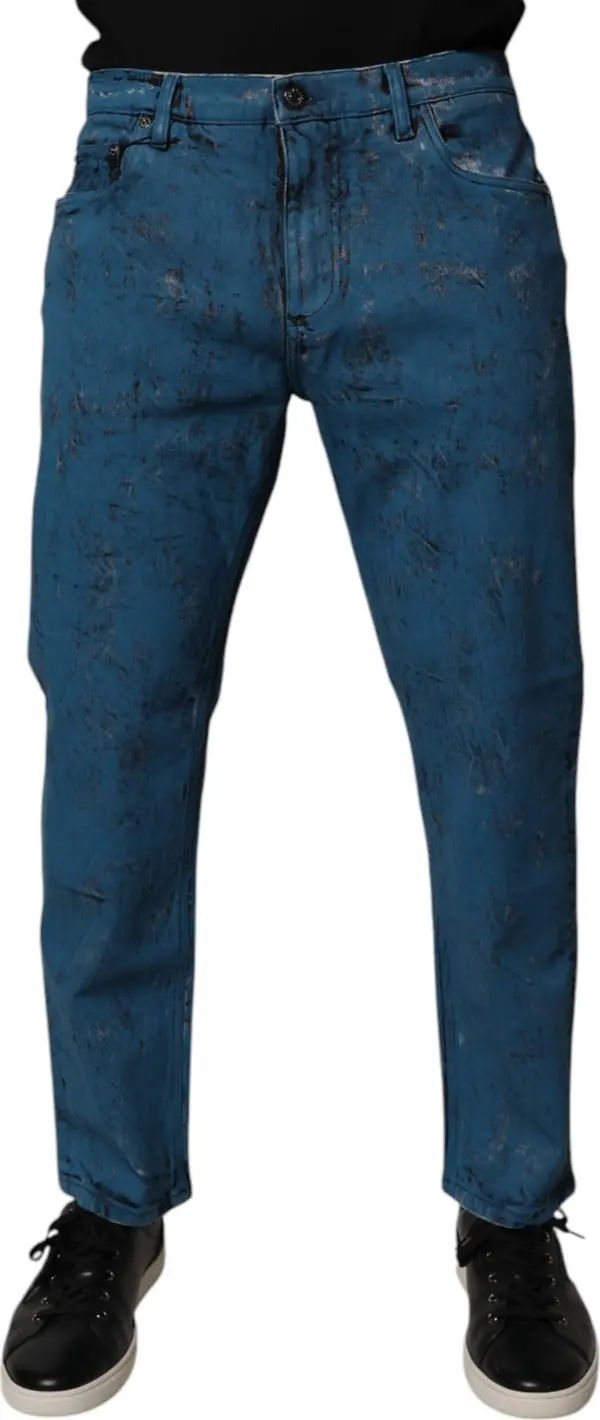 Blue Tie Dye Cotton Skinny Men Denim Jeans