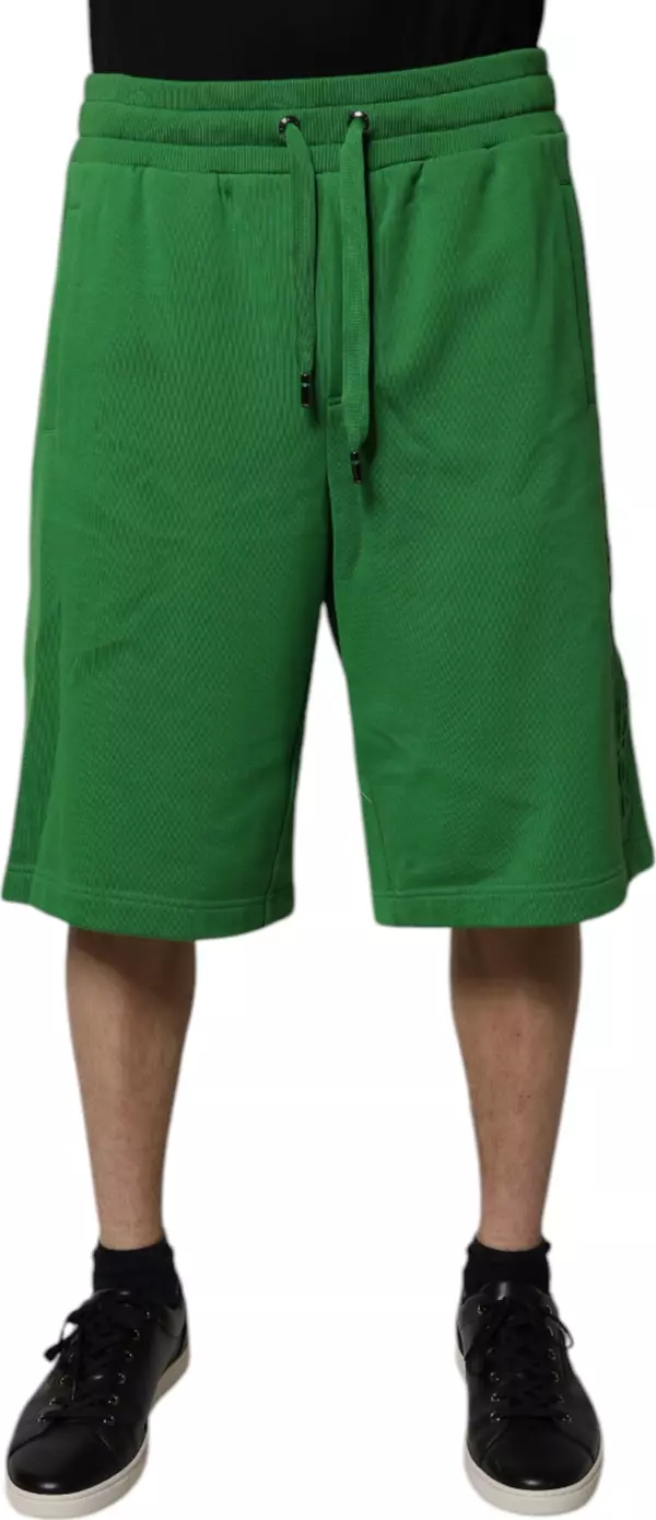 Green Cotton Men Sweatshorts Bermuda Shorts