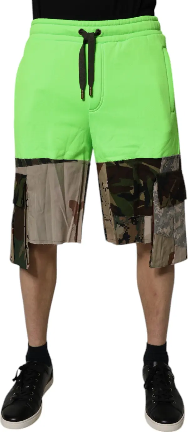 Green Patchwork Camouflage Men Cargo Shorts