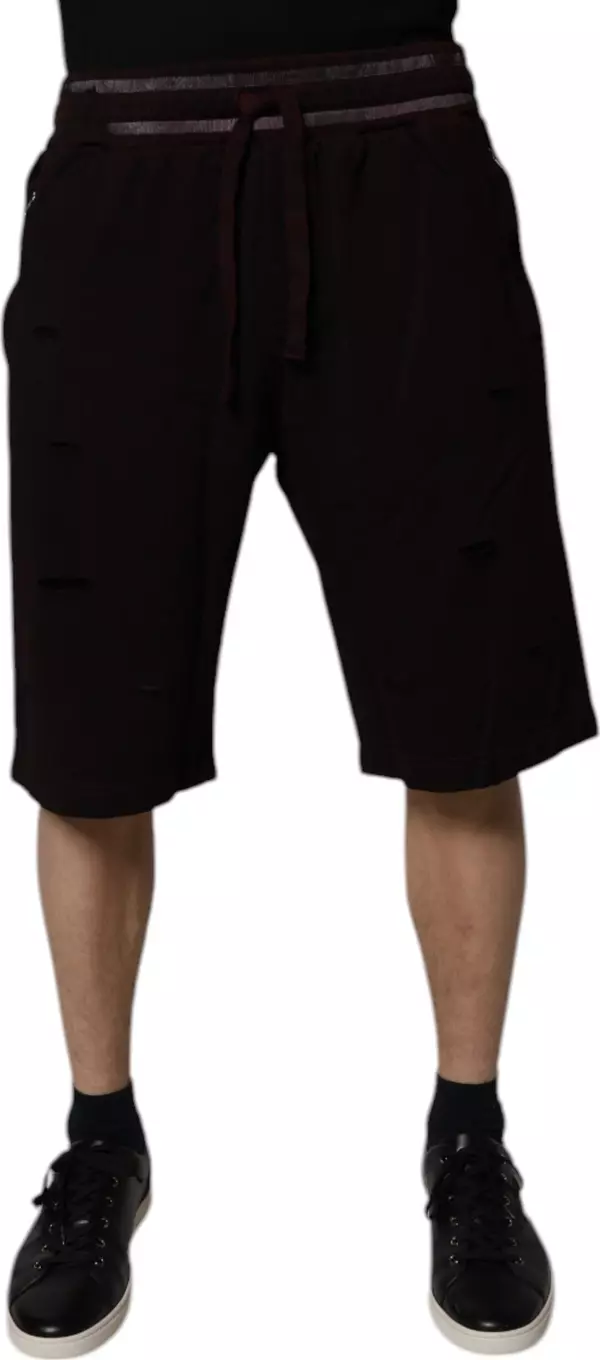 Maroon Cotton Logo Plaque Men Bermuda Shorts