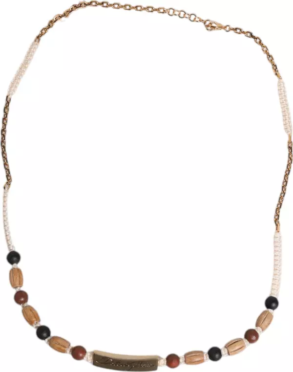 Black Gold Wooden Beaded Logo Pendant Necklace