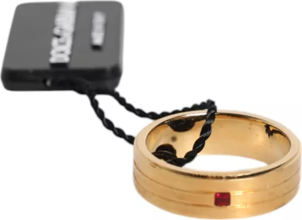 Gold Tone Brass Red Crystal DG Logo Ring